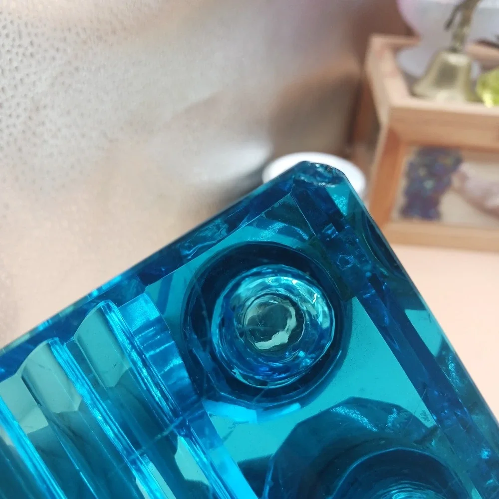 Antique Peacock Blue Glass DOUBLE Inkwell, Late 19th Century Victorian Desk